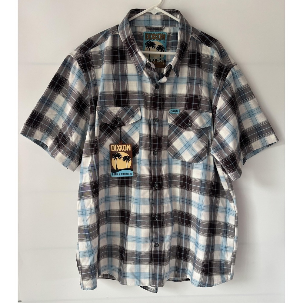 Dixxon Shirt Mens 3XL Blue Long Bay Shortie Plaid Flannel Short Sleeve Button Up